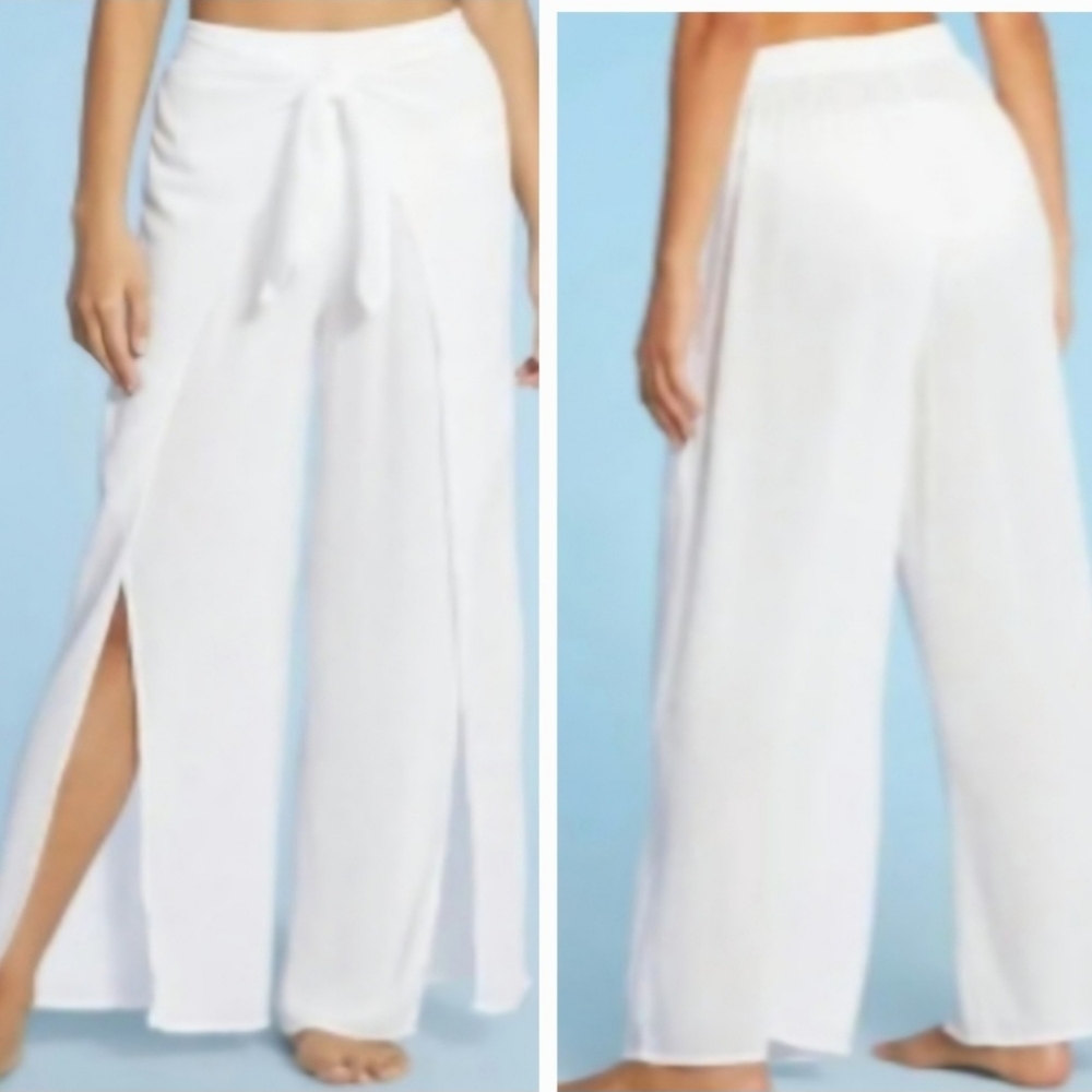 Kona Sol Tie Front Swim Cover Up Pants Side Slits Small